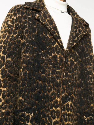 Shop Saint Laurent Leopard-print Single-breasted Coat In Brown