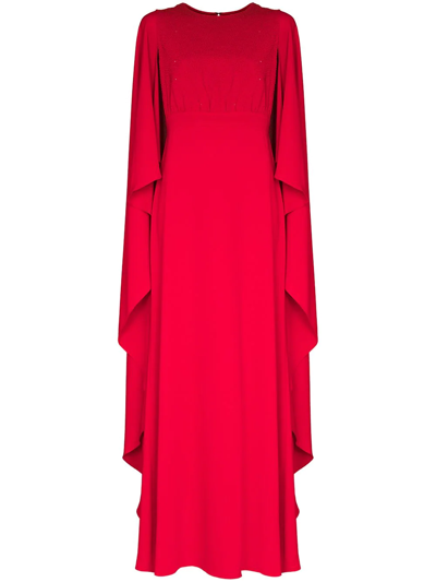 Shop Carolina Herrera Cascading Cape-style Gown In 红色