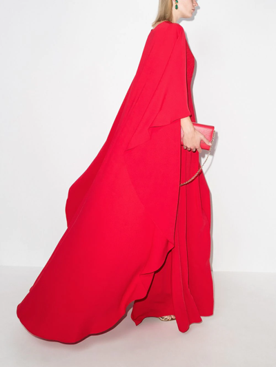 Shop Carolina Herrera Cascading Cape-style Gown In 红色