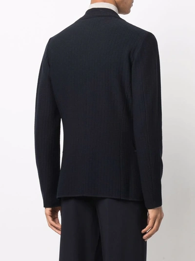 Shop Giorgio Armani Ribbed-knit Single-breasted Blazer In Blue