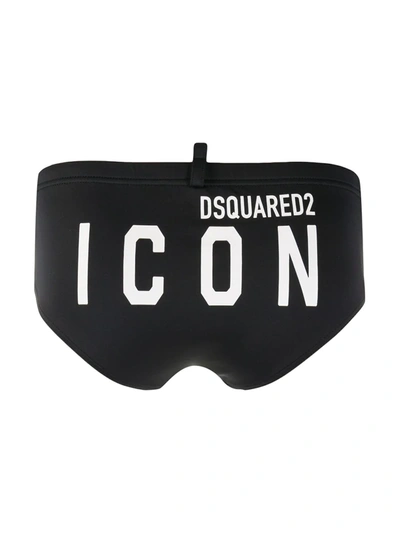 Dsquared2 Black Swimming Trunks With Rear Maple Leaf Print In Black