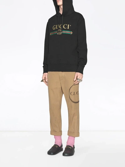 Shop Gucci Ouroboros Print Chino Trousers In Neutrals