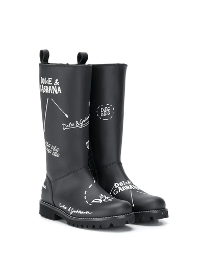 Shop Dolce & Gabbana Logo-print Leather Wellies In Black