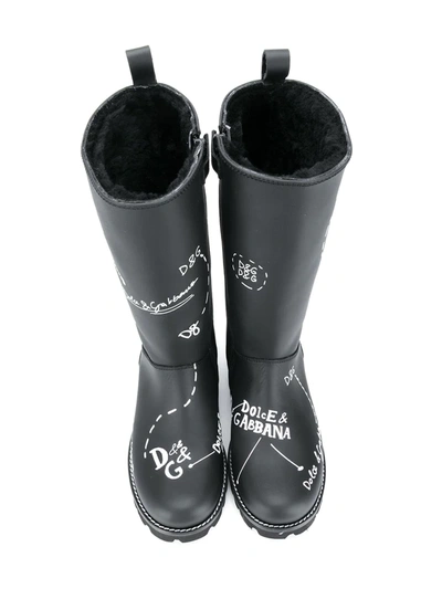 Shop Dolce & Gabbana Logo-print Leather Wellies In Black