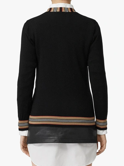 Shop Burberry Icon Stripe Cardigan In Black