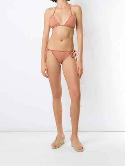 Shop Amir Slama Ruffled Triangle Bikini Set In Neutrals