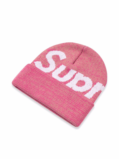 Shop Supreme Big Logo Knitted Beanie In Pink
