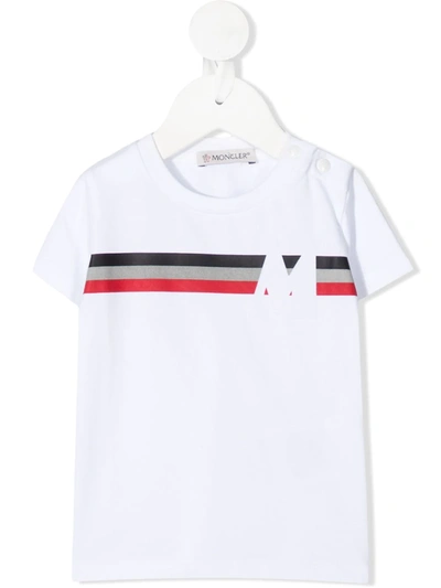 Shop Moncler Tri-colour Strip Logo T-shirt In White