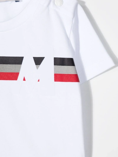 Shop Moncler Tri-colour Strip Logo T-shirt In White