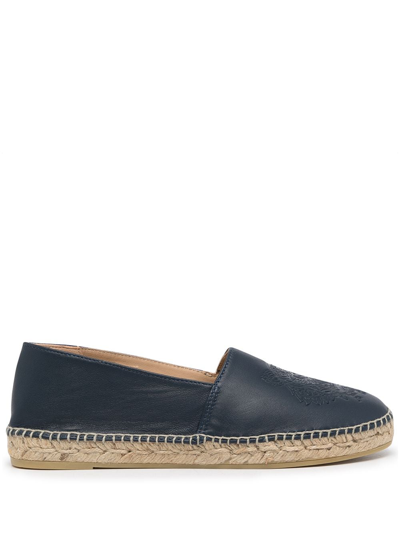 Shop Kenzo Tiger Leather Espadrilles In Blue