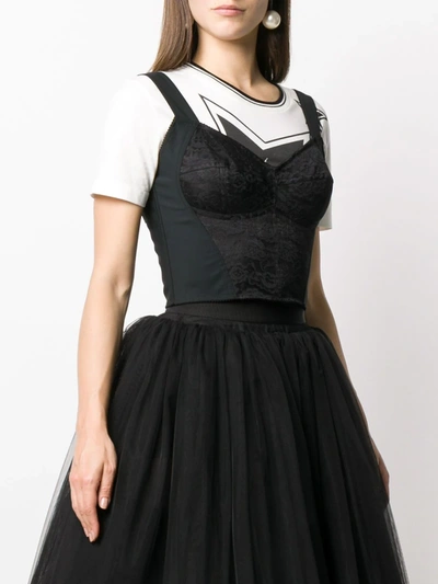 Dolce & Gabbana Shaper Corset Bustier Top In Jacquard And Lace In Black