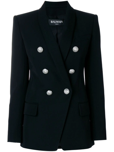 Shop Balmain Double-breasted Blazer In Black