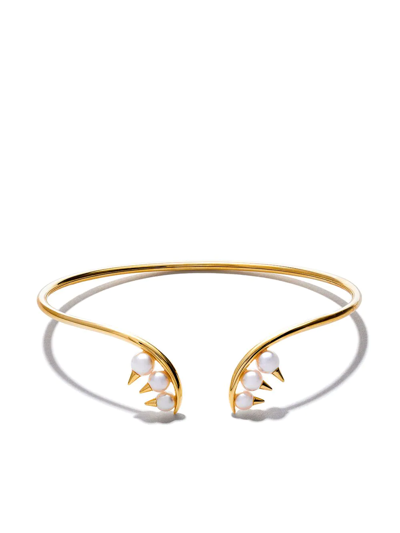 Shop Tasaki 18kt Yellow Gold Danger Plus Collection Line Akoya Pearl Bangle