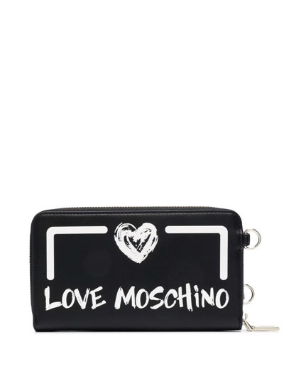 Shop Love Moschino Logo-print Zip-up Wallet In Black