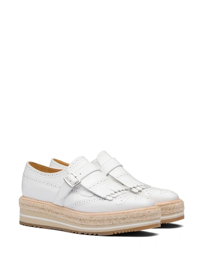 Shop Prada Brushed Leather Buckle Brogues In White