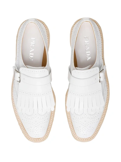Shop Prada Brushed Leather Buckle Brogues In White