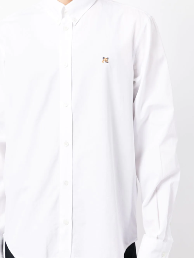 Shop Maison Kitsuné Embroidered Logo Polo Shirt In White