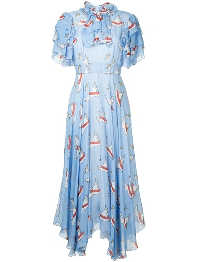 Shop Macgraw Swan Print Dress In Blue