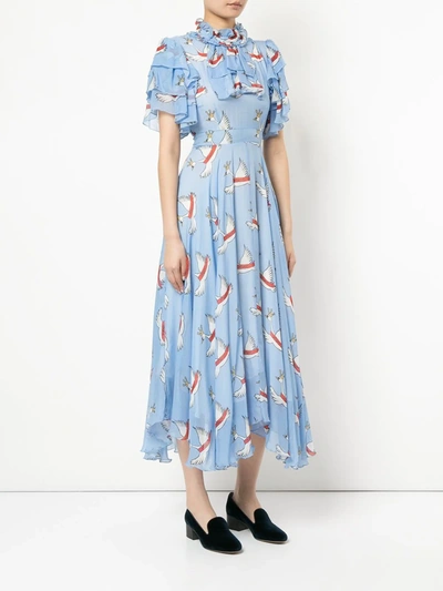 Macgraw Swan Print Dress In Blue