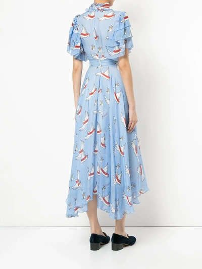 Macgraw Swan Print Dress In Blue