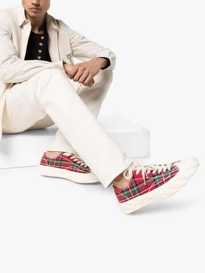 Shop Age Tartan Canvas Low-top Sneakers In Red