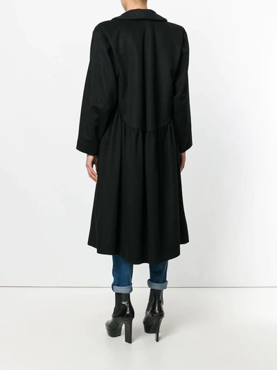 Pre-owned Saint Laurent Gathered Ruffled Midi Coat In Black