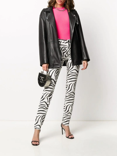 Philipp Plein High-waisted Zebra Print Trousers In White