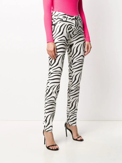 Philipp Plein High-waisted Zebra Print Trousers In White