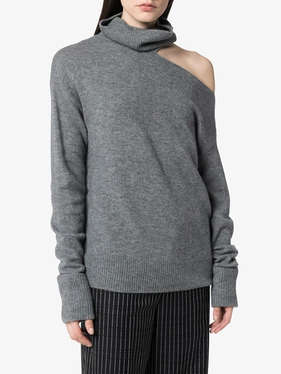 Paige Raundi Cold Shoulder Turtleneck Sweater In Grey