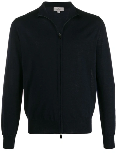 Shop Canali Long-sleeve Zip-front Cardigan In Blue