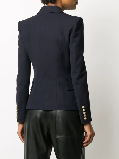Shop Balmain Double-breasted Fitted Blazer In Blue