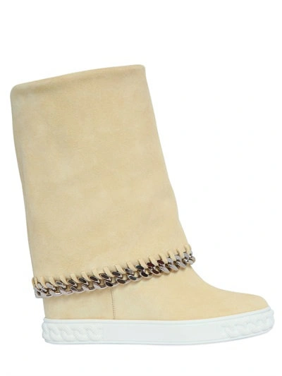 Casadei 90mm Suede Wedge Sneakers W/ Chain Trim, Light Yellow