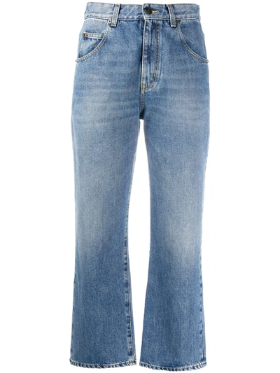 Shop Saint Laurent Cropped Mid-rise Jeans In Blue