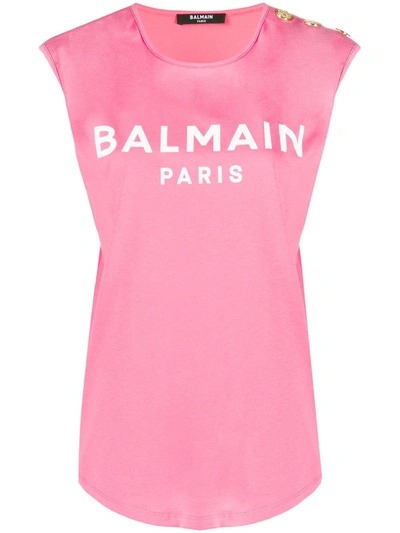 Shop Balmain Logo-print Tank Top In Pink