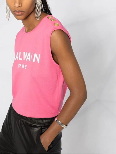Shop Balmain Logo-print Tank Top In Pink