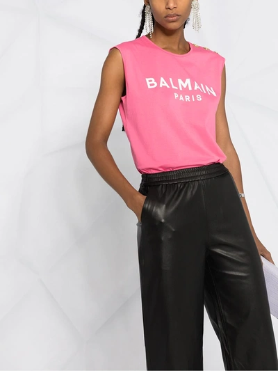 Shop Balmain Logo-print Tank Top In Pink