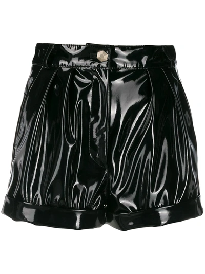 Shop Philipp Plein Coated High-wasted Shorts In Black