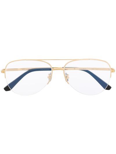 Shop Cartier Santos De  Pilot-frame Glasses In Gold