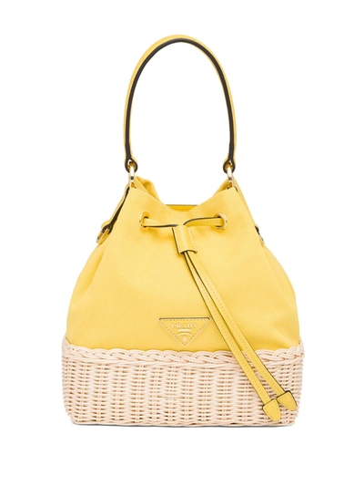 Shop Prada Plage Bucket Bag In Yellow