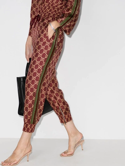 Gucci Burgundy Silk Gg Supreme Lounge Pants In Red