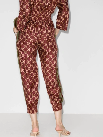 Gucci Burgundy Silk Gg Supreme Lounge Pants In Red