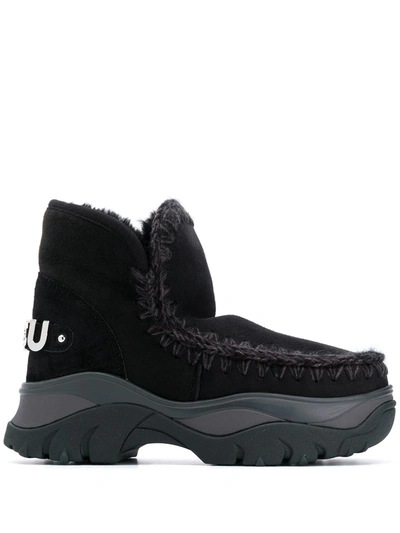 Shop Mou Eskimo Crochet-stitch Chunky Sneakers In Black