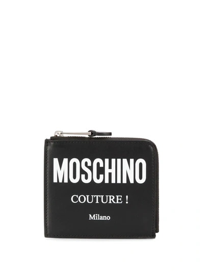 Shop Moschino Couture Logo Zipped Wallet In Black
