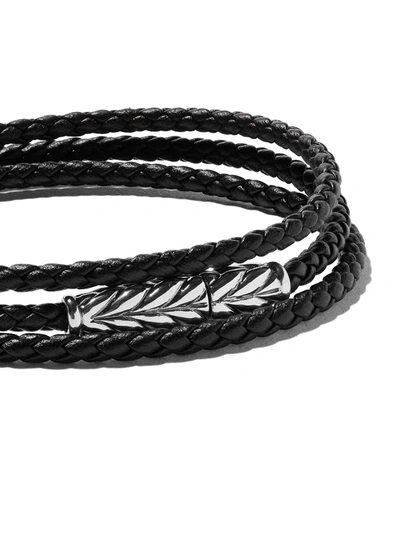 Shop David Yurman Chevron Triple Wrap Leather Bracelet In Ssbkle