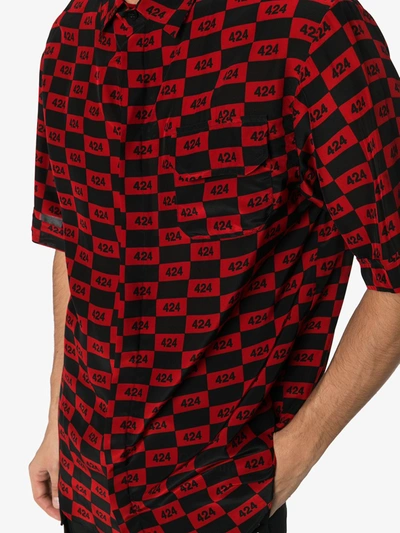 Shop 424 Logo Checked Shirt In Red