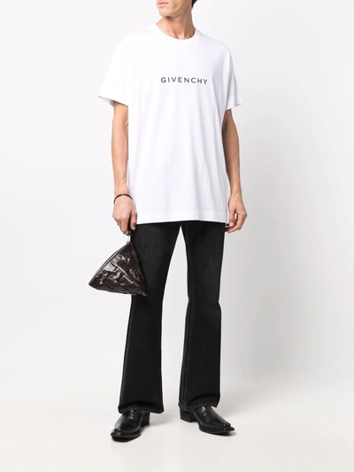 Givenchy White Crewneck T-shirt With Logo Print In Cotton Man In Weiss