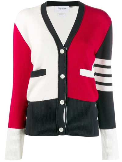 Thom Browne 4-bar Colorblock Wool Cardigan In Red