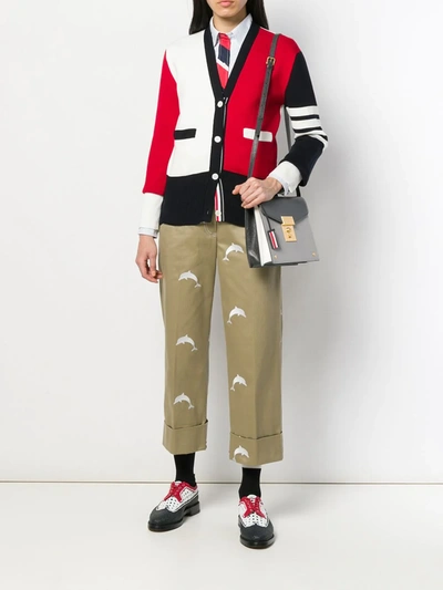 Thom Browne 4-bar Colorblock Wool Cardigan In Red