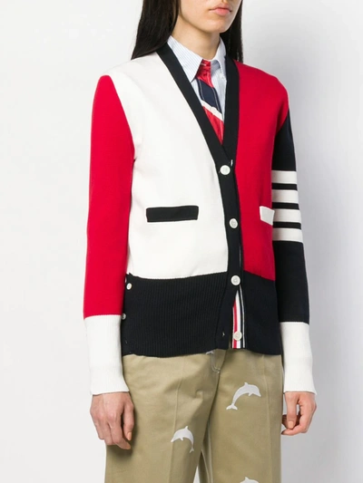 Shop Thom Browne 4-bar Colour-block Cardigan In Red