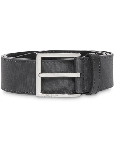 Shop Burberry London Check And Leather Belt In Grey